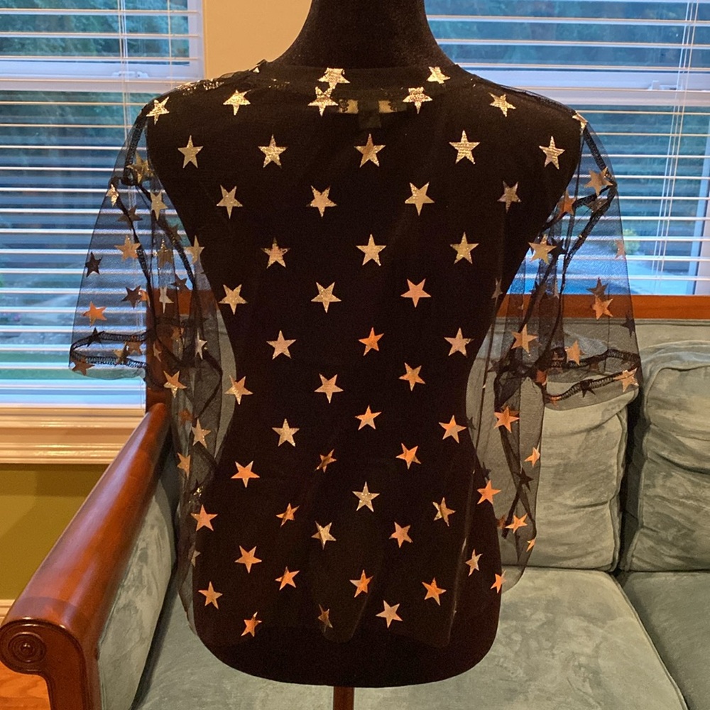 Silver star black sheer top - Picture 2 of 4